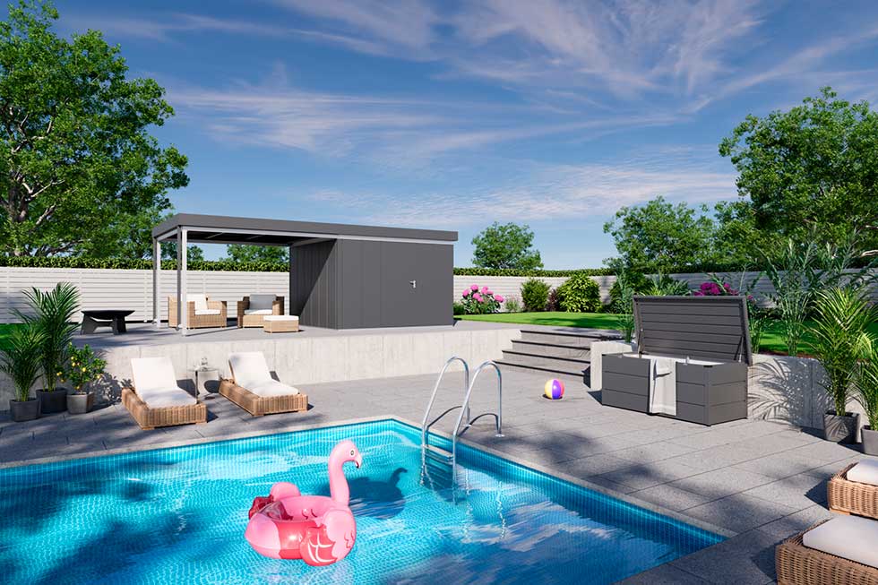 Domek JUNO z płaskim dachem z zadaszeniem bocznym