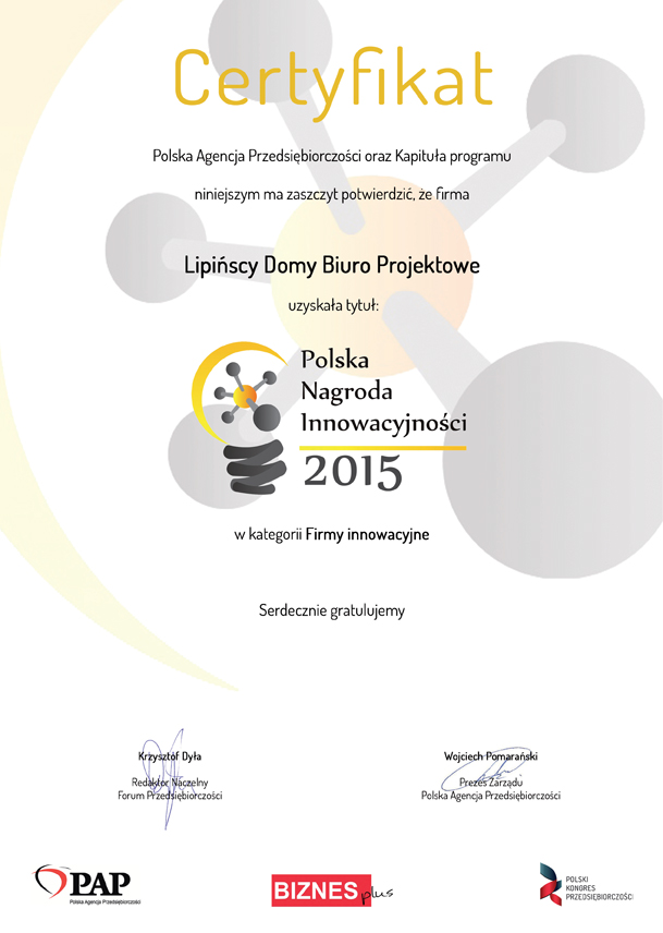 Polska Nagroda Innowacyjności 2015 dla Lipińscy Domy