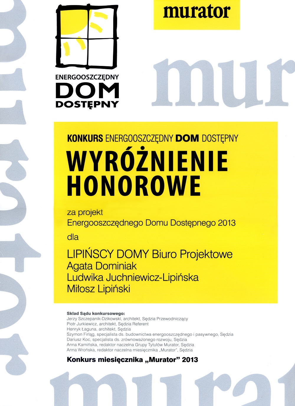 Konkurs na Energooszczędny Dom Dostępny - Murator 2013